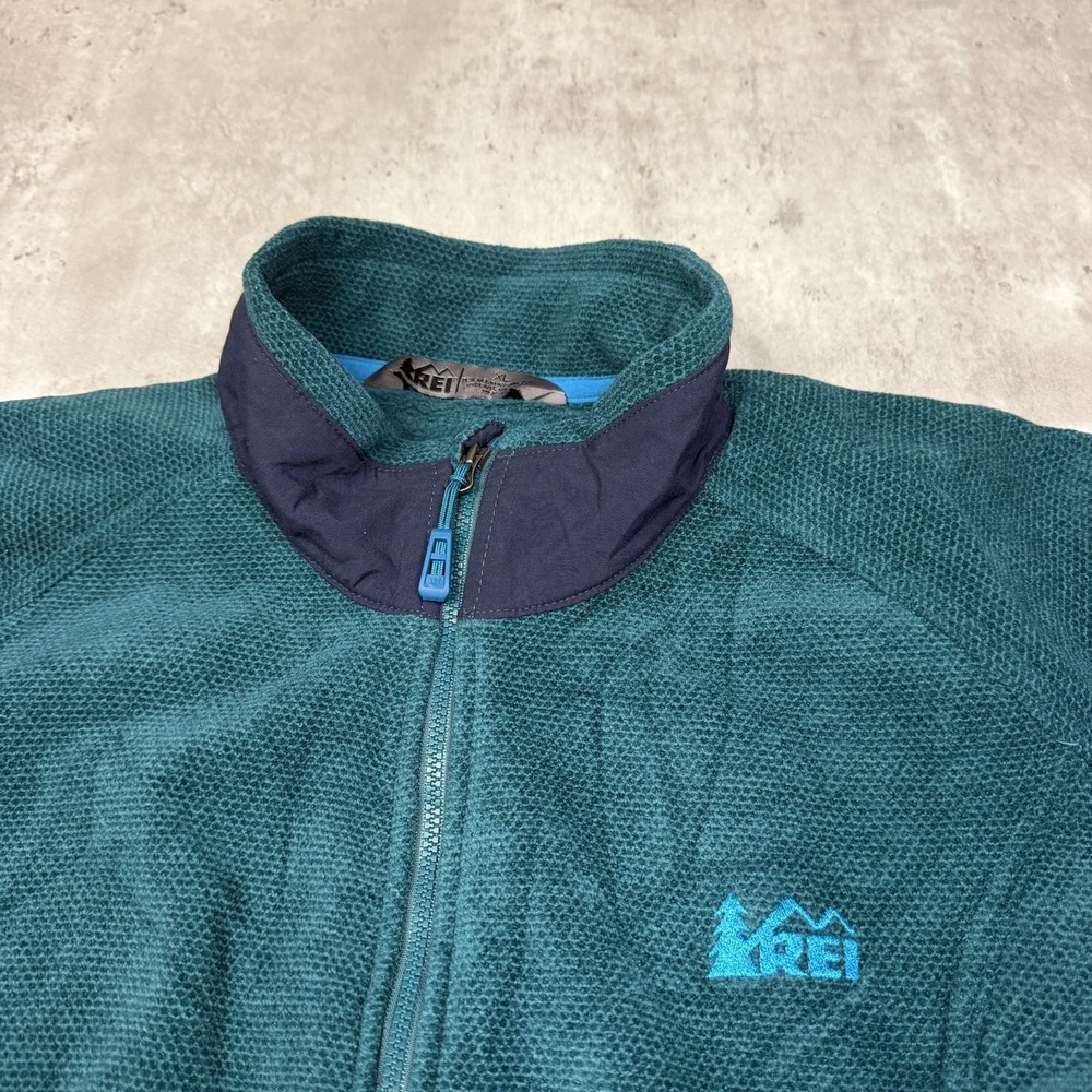 REI Co-Op Womens Grid Fleece Teal Full Zip Jacket Mock Neck Hiking XL - Picture 3 of 6